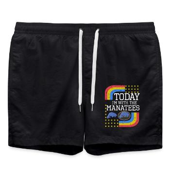 Vintage Slogan MANATEES - Swim Trunks - black - Front - AI Model Male 185 light (185cm)