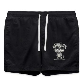 Cute dog with coffee cup for animal lovers - Swim Trunks - black - Front - AI Model Male 185 light (185cm)