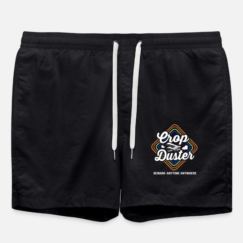 Crop Duster Airplane Pilot - Swim Trunks - black