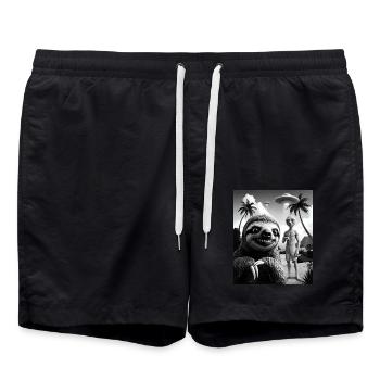 Faultier macht Selfie mit Alien am Strand - Badeshorts - Schwarz - Vorne - AI Model Male 185 light (185cm)