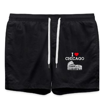 I Love Chicago Cool Heart Flagge Illinois Amerika - Badeshorts - Schwarz - Vorne - AI Model Male 185 light (185cm)