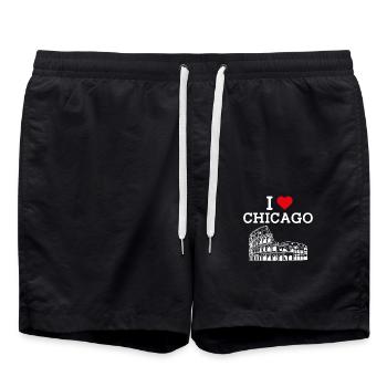 Ich liebe Chicago Flagge Herz Illinois Liebhaber USA Wortspiel - Badeshorts - Schwarz - Vorne - AI Model Male 185 light (185cm)