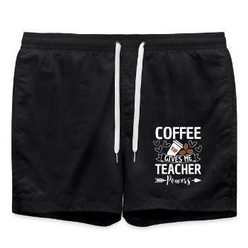 Coffee Gives Teacher Superpowers Saying - Swim Trunks - black - Front - AI Model Male 185 light (185cm)