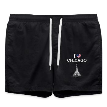 J’aime la tour de Chicago Amoureux du drapeau des États-Unis Tour Eiffel - Short de bain - noir - Devant - AI Model Male 185 light (185cm)