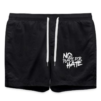 No Place for Hate Message of Peace Against Hate - Swim Trunks - black - Front - AI Model Male 185 light (185cm)