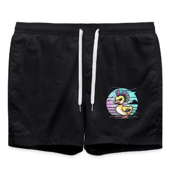 Punk duck with rainbow mohawk in front - Swim Trunks - black - Front - AI Model Male 185 light (185cm)