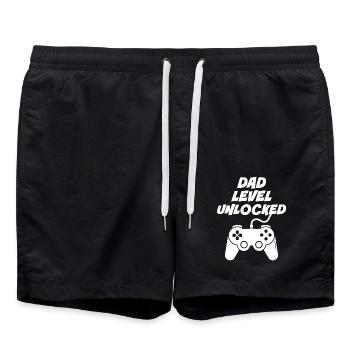 Papa-Level freigeschaltet - Badeshorts - Schwarz - Vorne - AI Model Male 185 light (185cm)