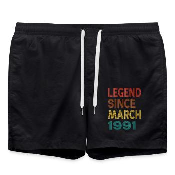 Vintage Legend Since March 1991, 34th birthday - Swim Trunks - black - Front - AI Model Male 185 light (185cm)