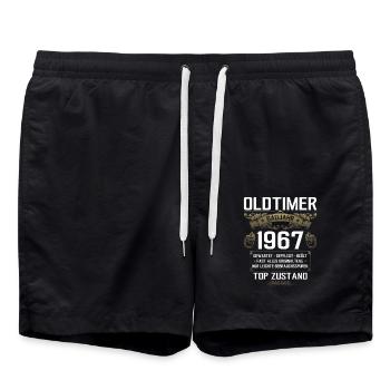 58. Geburtstag Oldtimer 1967 Jahrgang 67 - Badeshorts - Schwarz - Vorne - AI Model Male 185 light (185cm)