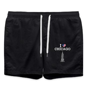 Ich liebe Chicago Estate Building Heart Flag Illinois - Badeshorts - Schwarz - Vorne - AI Model Male 185 light (185cm)