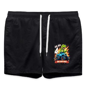 Dinosaur 4th Birthday Monster Truck - Swim Trunks - black - Front - AI Model Male 185 light (185cm)