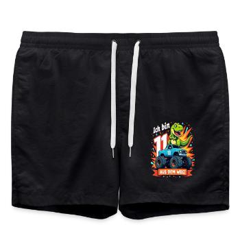 Dinosaur 11th Birthday Monster Truck - Swim Trunks - black - Front - AI Model Male 185 light (185cm)