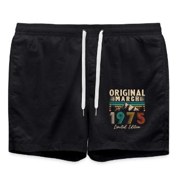 March 1975 Vintage Birthday Gift - Swim Trunks - black - Front - AI Model Male 185 light (185cm)