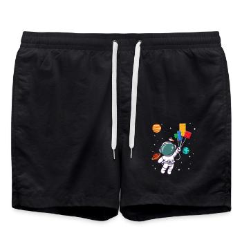 Astronaut with building blocks and planets in space - Swim Trunks - black - Front - AI Model Male 185 light (185cm)