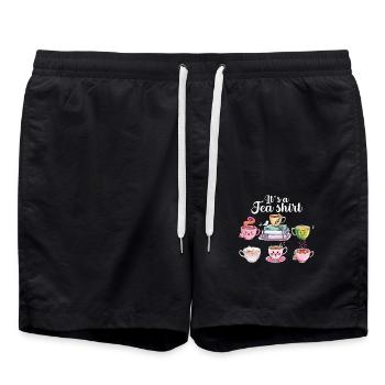 Funny Tea Cups Illustration With Lettering - Swim Trunks - black - Front - AI Model Male 185 light (185cm)