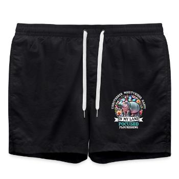 Unbothered Moisturized Happy Hippo In My Lane - Badeshorts - Schwarz - Vorne - AI Model Male 185 light (185cm)