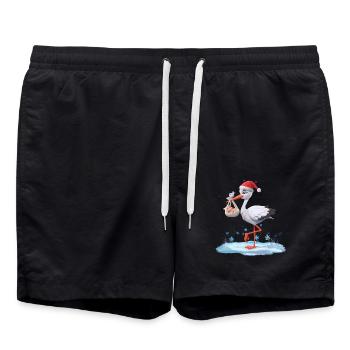 Cigogne de Noël avec naissance bébé Noël Joie - Short de bain - noir - Devant - AI Model Male 185 light (185cm)