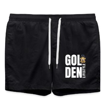 Golden Lifestyle | Cool Golden Retriever Motif - Swim Trunks - black - Front - AI Model Male 185 light (185cm)