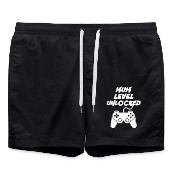Mutter-Level freigeschaltet - Badeshorts - Schwarz - Vorne - AI Model Male 185 light (185cm)