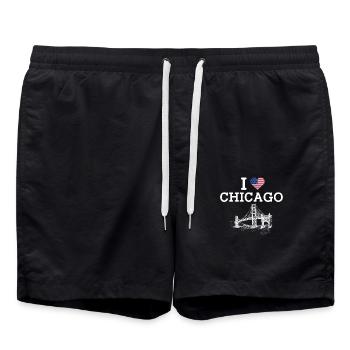 I Love Chicago Heart Flag Golden Gate Bridge Lover - Swim Trunks - black - Front - AI Model Male 185 light (185cm)