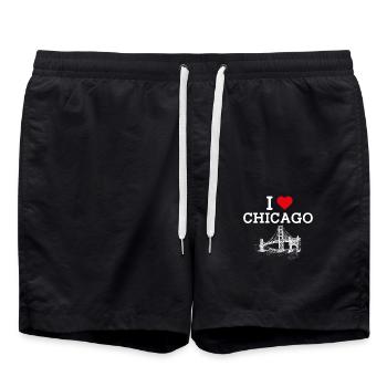 I Love Chicago Golden Gate Bridge Lover Heart Flag - Swim Trunks - black - Front - AI Model Male 185 light (185cm)
