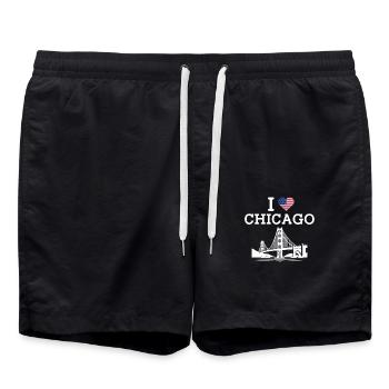 I Love Chicago USA Heart Flag Golden Gate Bridge - Swim Trunks - black - Front - AI Model Male 185 light (185cm)