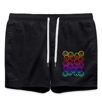 Visages drôles colorés avec dégradé arc-en-ciel - Short de bain - noir - Devant - AI Model Male 185 light (185cm)