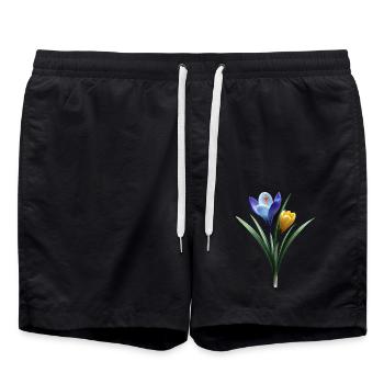 Bleu Jaune Crocus Fleur Printemps Fleur Floral - Short de bain - noir - Devant - AI Model Male 185 light (185cm)