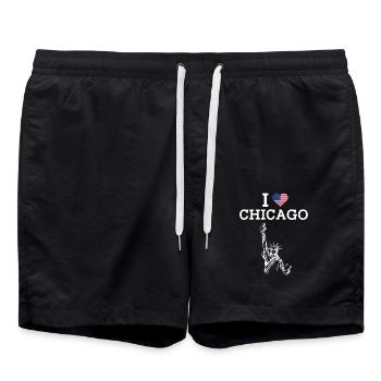 Ich liebe Chicago USA Flagge Statue Of Liberty Herz - Badeshorts - Schwarz - Vorne - AI Model Male 185 light (185cm)
