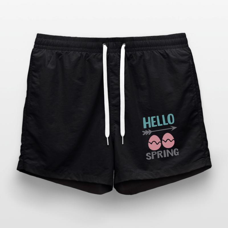 Hello Spring Spring Design with Easter Eggs Swim Trunks