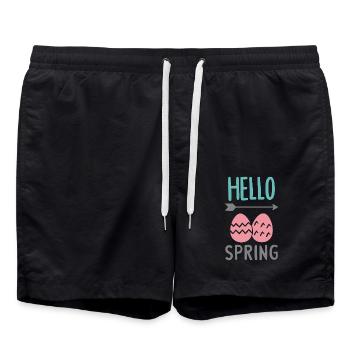 Hello Spring Frühlingsdesign mit Ostereiern - Badeshorts - Schwarz - Vorne - AI Model Male 185 light (185cm)