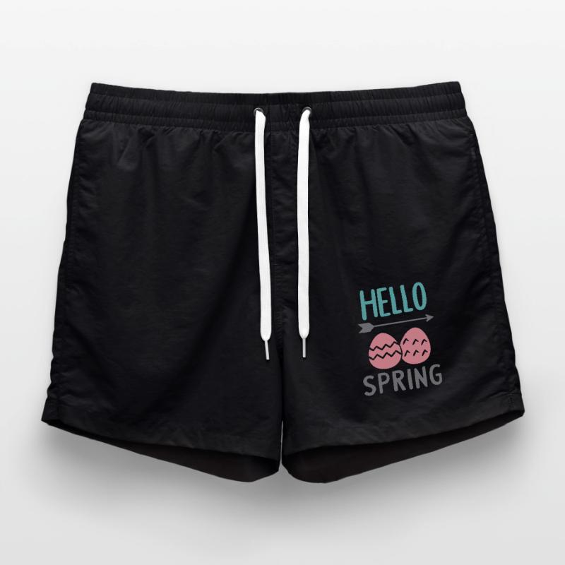 Hello Spring Spring Design with Easter Eggs Swim Trunks