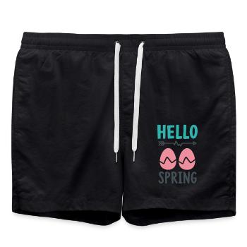 Hello Spring Frühlingsdesign mit Ostereiern - Badeshorts - Schwarz - Vorne - AI Model Male 185 light (185cm)