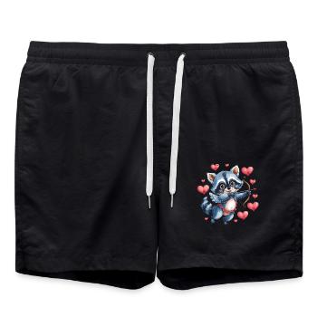 Cupid raccoon with arrow and heart - Swim Trunks - black - Front - AI Model Male 185 light (185cm)