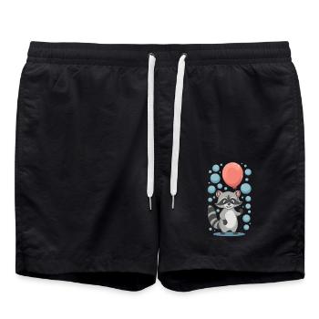 Cheerful raccoon with balloon and bubbles - Swim Trunks - black - Front - AI Model Male 185 light (185cm)