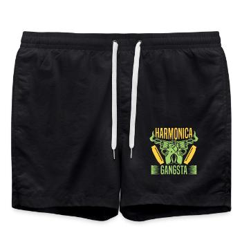 Funny Harmonica Player Gangsta Harmonica - Badeshorts - Schwarz - Vorne - AI Model Male 185 light (185cm)