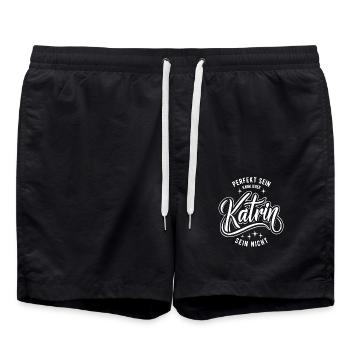 Vorname Katrin - Namenstag - Geschenk - Badeshorts - Schwarz - Vorne - AI Model Male 185 light (185cm)