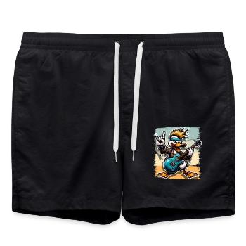 Ente Rock and Roll Gitarrist E Gitarre - Badeshorts - Schwarz - Vorne - AI Model Male 185 light (185cm)