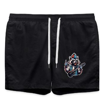 Waschbär Rock and Roll Gitarrist E Gitarre - Badeshorts - Schwarz - Vorne - AI Model Male 185 light (185cm)