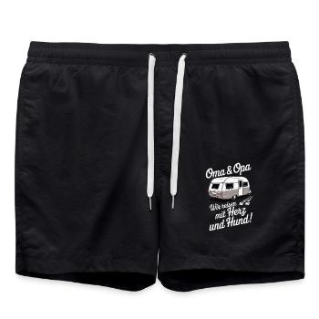 Oma und Opa – Wir reisen mit Herz und Hund - Badeshorts - Schwarz - Vorne - AI Model Male 185 light (185cm)