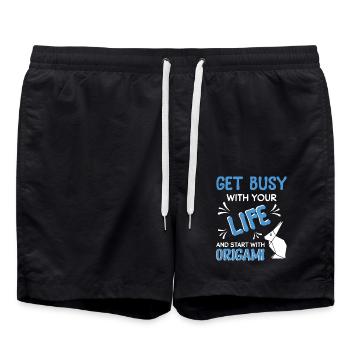 Origami japanische Papierfaltkunst - Badeshorts - Schwarz - Vorne - AI Model Male 185 light (185cm)