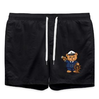Teddy Bear Captain at Sea - Swim Trunks - black - Front - AI Model Male 185 light (185cm)
