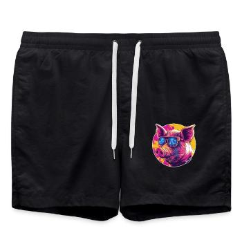 Cochon cool avec lunettes de soleil - Short de bain - noir - Devant - AI Model Male 185 light (185cm)