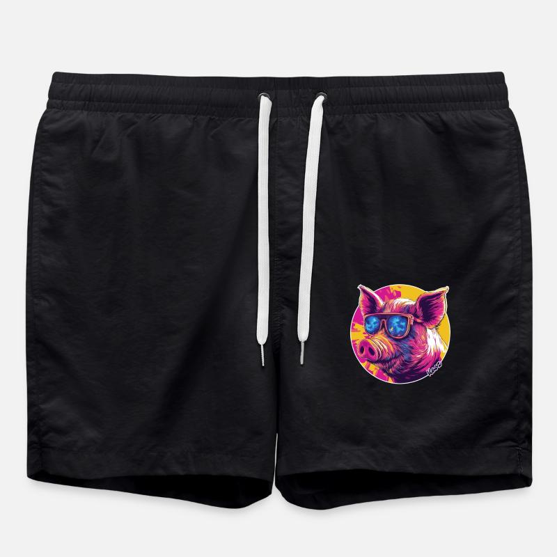 Cool pig with sunglasses - Swim Trunks - black