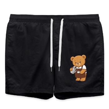Teddy Bear Barista - Swim Trunks - black - Front - AI Model Male 185 light (185cm)