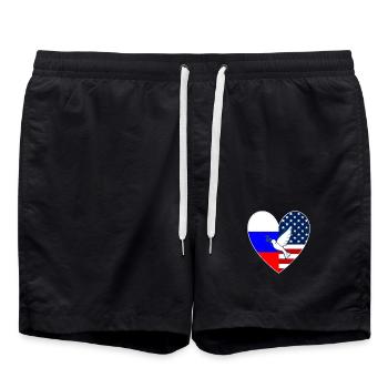 USA Russia Flag Heart Dove of Peace Ukraine - Swim Trunks - black - Front - AI Model Male 185 light (185cm)