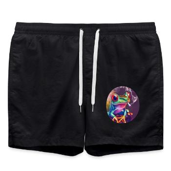 Stoned Frog : Cannabis, Herbe, Quak et Trippy - Short de bain - noir - Devant - AI Model Male 185 light (185cm)