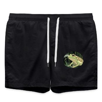 Croassements de grenouilles fumeuses de marijuana : Cannabis, Herbe, Fun - Short de bain - noir - Devant - AI Model Male 185 light (185cm)