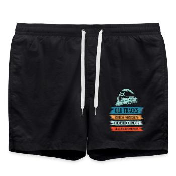 Eisenbahn Zugführer Rente Rentner Zug - Badeshorts - Schwarz - Vorne - AI Model Male 185 light (185cm)