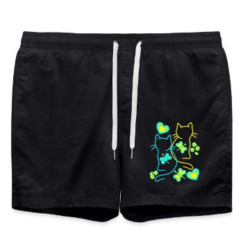 Retro Katzen Katze Vintage 80er 90er - Badeshorts - Schwarz - Vorne - AI Model Male 185 light (185cm)